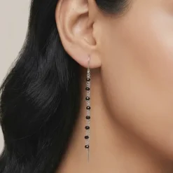 Silver Orlina Noir Sui Dhaga Earrings