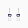Silver Ornate Purple Heart Earrings