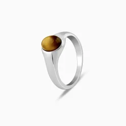 Silver Oval Tiger Eye Ring For Him