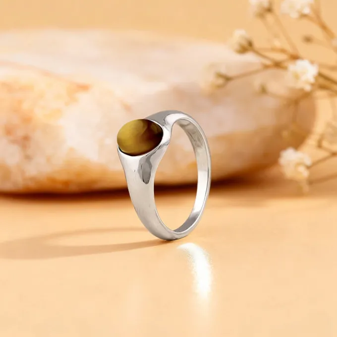 Silver Oval Tiger Eye Ring For Him