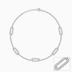 Silver Patterened Paperclip Anklet