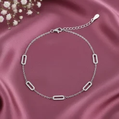 Silver Patterened Paperclip Anklet