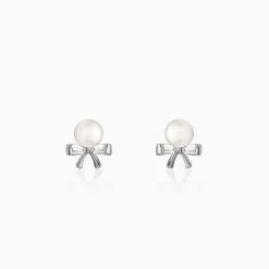 Silver Pearl Bownot Stud Earrings