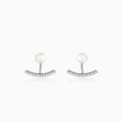 Silver Pearl Ear Jacket Earrings