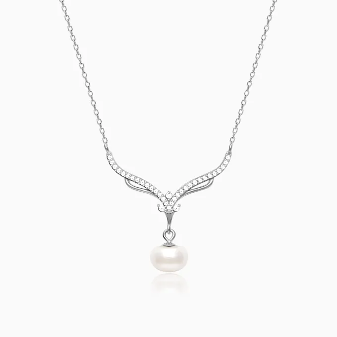 Silver Pearl Grace Drop Necklace