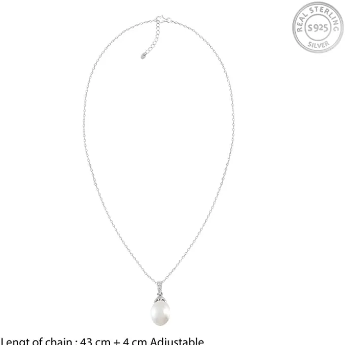 Silver Pearly Hug Pendant with Link Chain