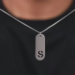 Silver Personalised Alpha Tag Initial Pendant For Him