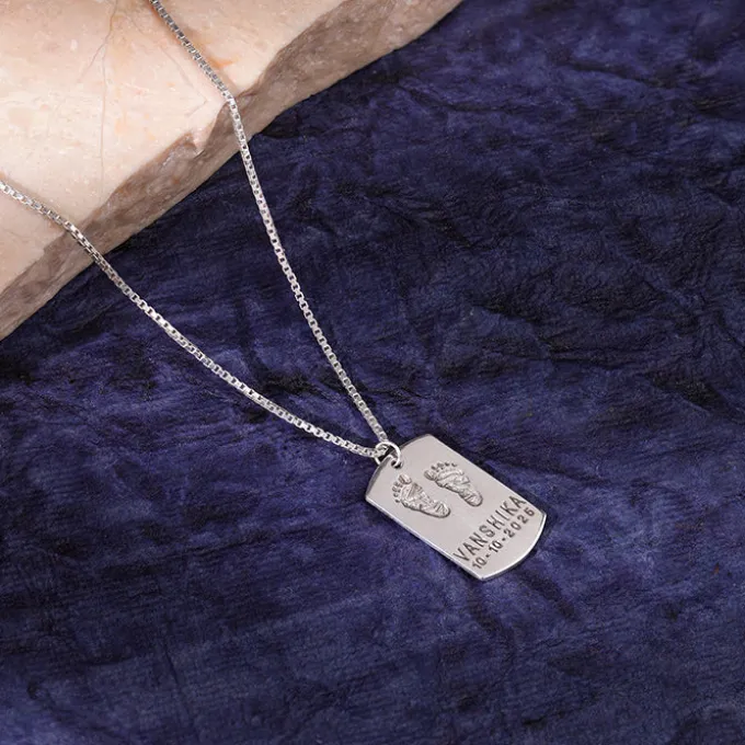 Silver Personalised Baby Foot Print Pendant For Him