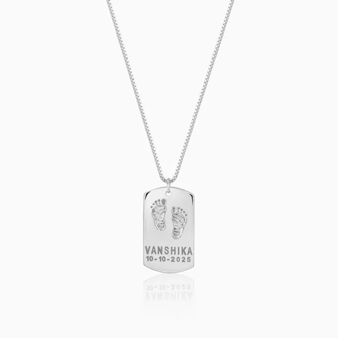 Silver Personalised Baby Foot Print Pendant For Him