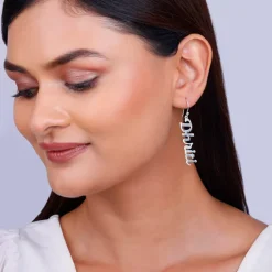 Silver Personalised Cursive Name Earrings