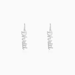 Silver Personalised Cursive Name Earrings
