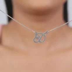 Silver Personalised Cursive Initial Necklace