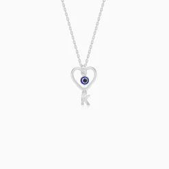 Silver Personalised Evil Eye Heart Initial Pendant