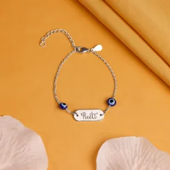 Silver Personalised Evil Eye Name Bracelet