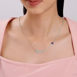 Silver Personalised Evil Eye Heartbeat Necklace
