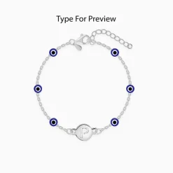 Silver Personalised Evil Eye Initial Bracelet
