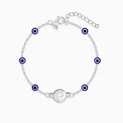 Silver Personalised Evil Eye Initial Bracelet