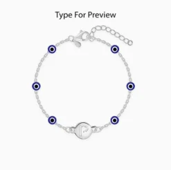 Silver Personalised Evil Eye Initial Bracelet