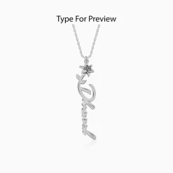 Silver Personalised Flower Name Pendant with Link Chain
