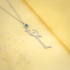 Silver Personalised Flower Name Pendant with Link Chain