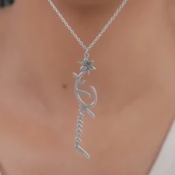Silver Personalised Flower Name Pendant with Link Chain