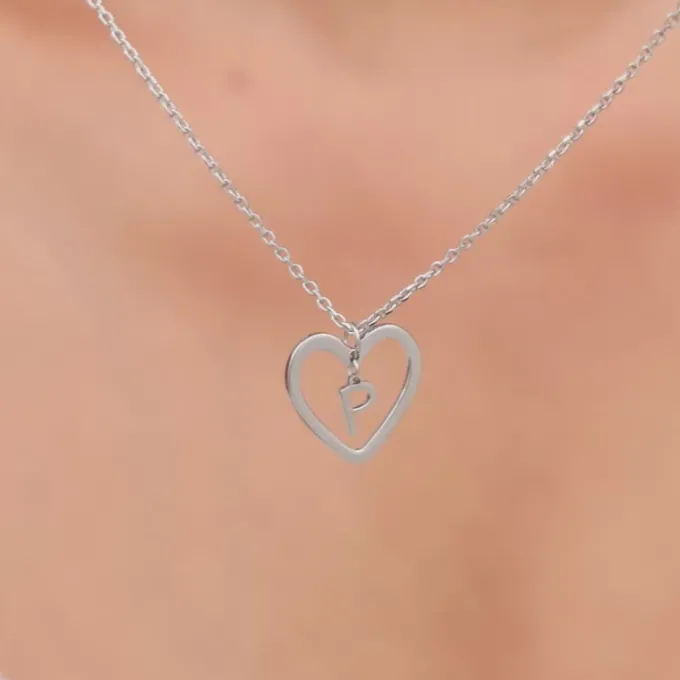 Silver Personalised Heart of Initial Pendant
