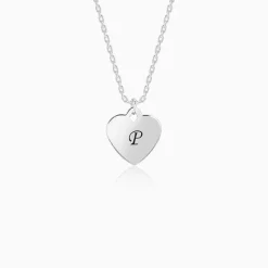Silver Personalised Heart Initial Pendant With Link Chain