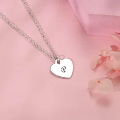 Silver Personalised Heart Initial Pendant With Link Chain