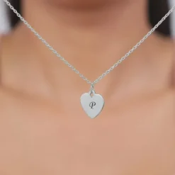 Silver Personalised Heart Initial Pendant With Link Chain