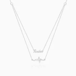 Silver Personalised Heartbeat Layered Necklace