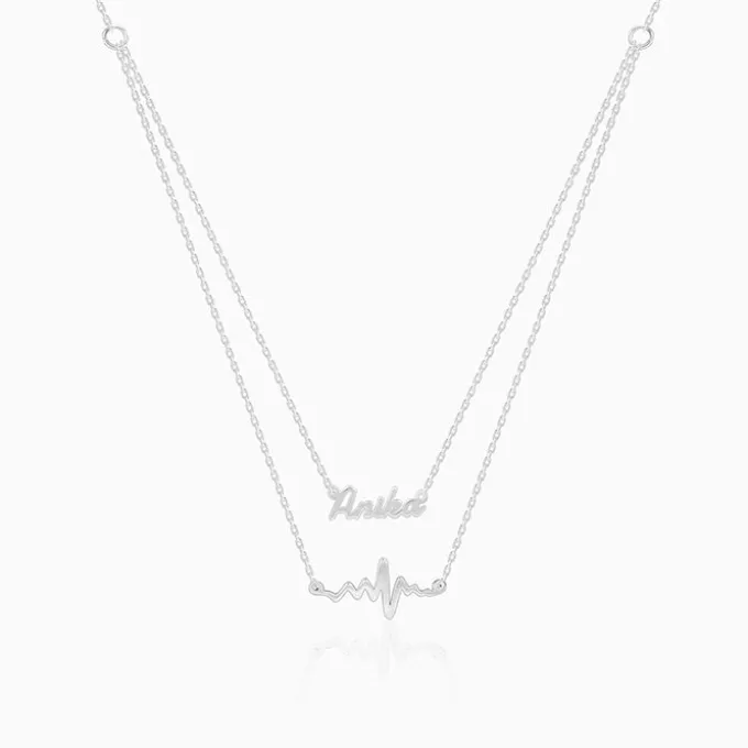 Silver Personalised Heartbeat Layered Necklace