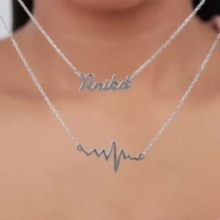 Silver Personalised Heartbeat Layered Necklace