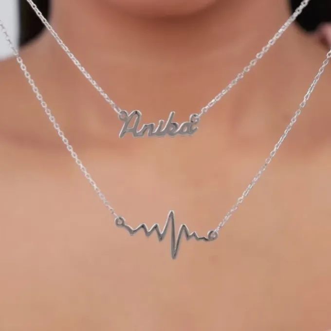 Silver Personalised Heartbeat Layered Necklace