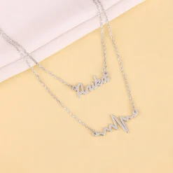Silver Personalised Heartbeat Layered Necklace