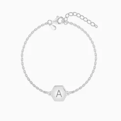 Silver Personalised Hexagon Initial Bracelet