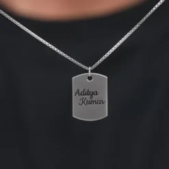 Silver Personalised Military Dog Tag Pendant with Box Chain For Him