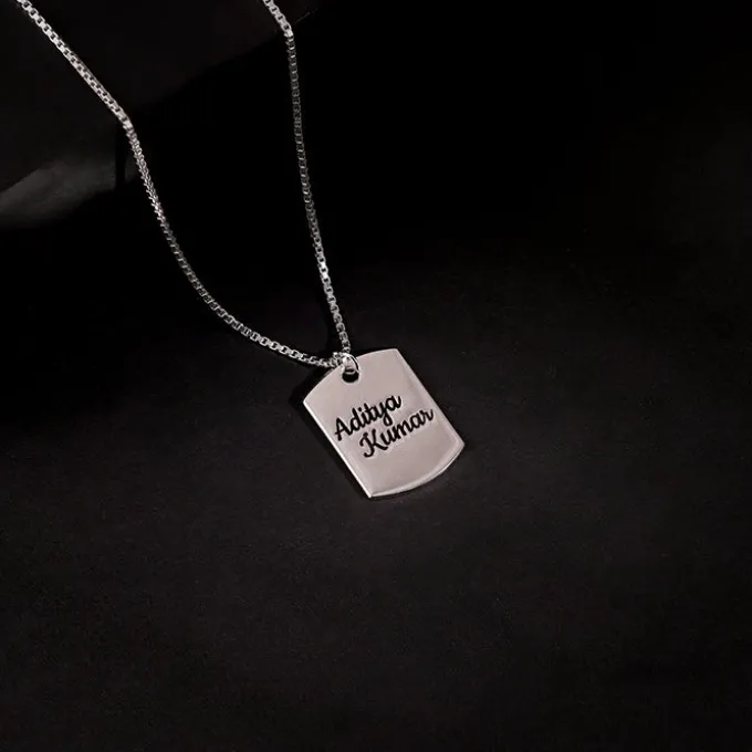 Silver Personalised Military Dog Tag Pendant with Box Chain For Him