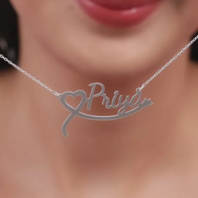 Silver Personalised Name Heart Necklace