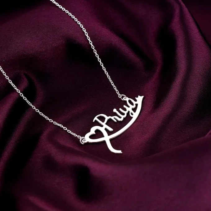 Silver Personalised Name Heart Necklace