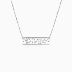 Silver Personalised Name Engraved with Love Necklace
