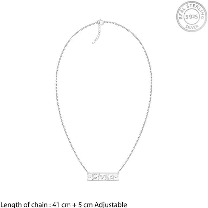 Silver Personalised Name Engraved with Love Necklace