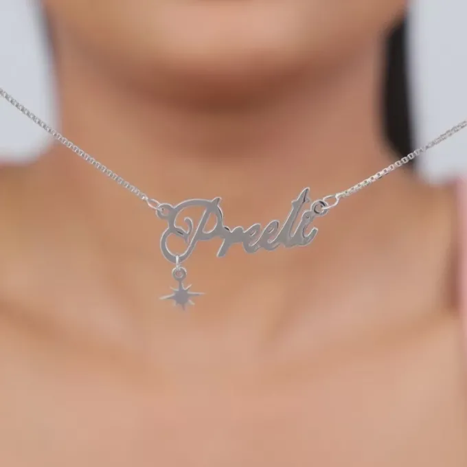 Silver Personalised Name Star Charm Necklace