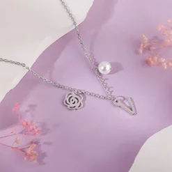 Silver Personalised Pearl Rosey Necklace