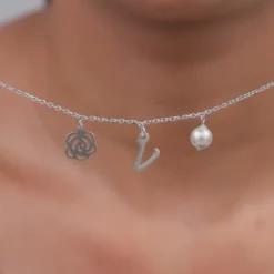 Silver Personalised Pearl Rosey Necklace