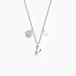 Silver Personalised Pearl Rosey Necklace