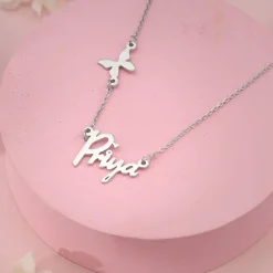Silver Personalised Pretty Butterfly Necklace