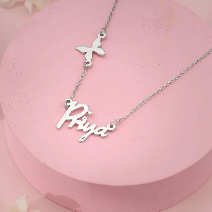 Silver Personalised Pretty Butterfly Necklace