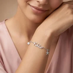 Silver Personalised Pretty Starfish Bracelet