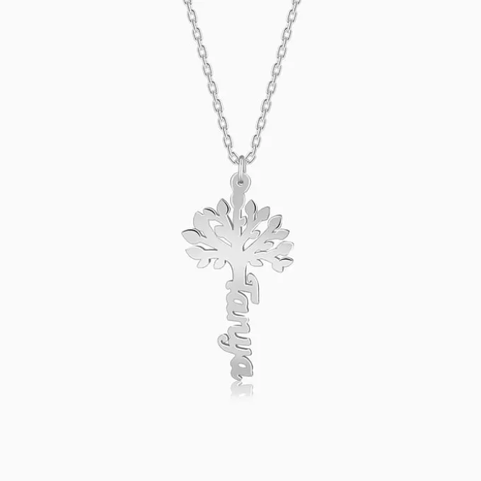 Silver Personalised Tree of Names Pendant with Link Chain
