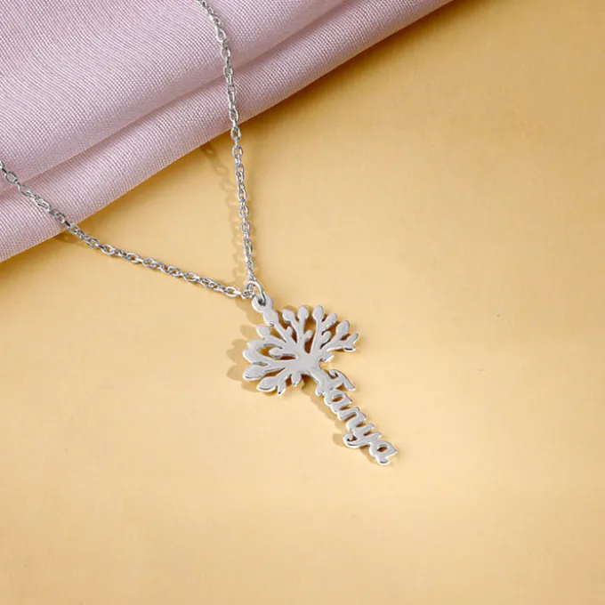 Silver Personalised Tree of Names Pendant with Link Chain
